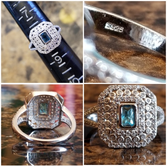 Genuine 2ct Aquamarine/White Sapphire Ring Size 8 - Picture 6 of 6